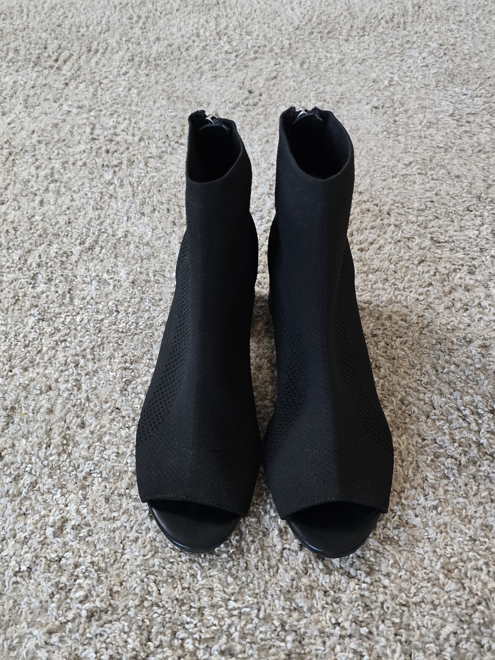 Adrienne Vittadini Beena Black Knit Open Toe Ankle Booties Back Zip US 10 M New